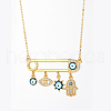 Brass Micro Pave Clear Cubic Zirconia Blue Evil Eye Safety Pin Pendant Necklaces for Women UQ5475-5