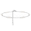 Natural Freshwater Pearl Beaded Link Anklet with Rhodium Plated 925 Sterling Silver Cable Chain for Women AJEW-F162-015P-1