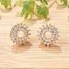 Flower Brass Micro Pave Clear Cubic Zirconia Stud Earrings for Women EJEW-G428-09G-3