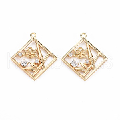 Brass Micro Pave Clear Cubic Zirconia Pendants KK-S356-748-1