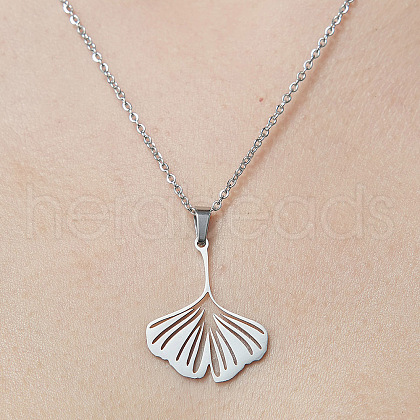 201 Stainless Steel Hollow Ginkgo Leaf Pendant Necklace NJEW-OY001-64-1