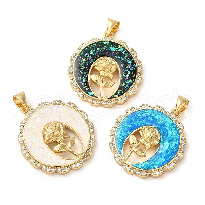 Rack Plating Brass Micro Pave Clear Cubic Zirconia Pendants KK-P268-10B-G-1