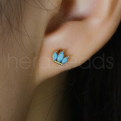 S925 Sterling Silver Synthetic Turquoise Flower Stud Earrings WW6796-1-1