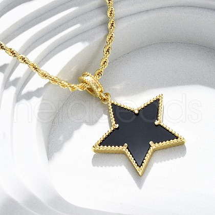 Brass Enamel Star Pendant Necklaces for Women NJEW-K381-09G-01-1