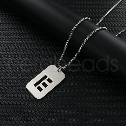 Rectangle with Hollow Out Letter 201 Stainless Steel Pendant Necklaces FS-WG34D20-02-1