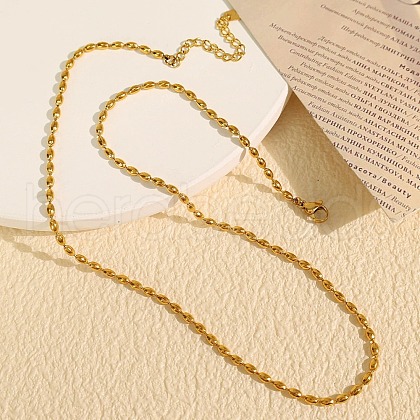 304 Stainless Steel Rice Link Chain Necklaces for Women NJEW-U045-04G-1