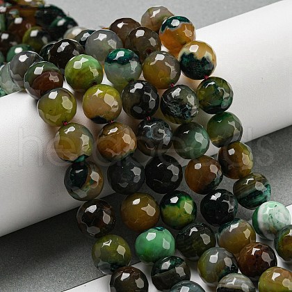 Faceted Natural Banded Agate Beads Strands G-F447-12mm-O03-1