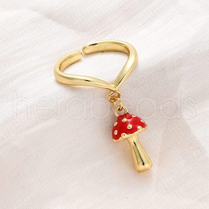 Brass Enamel Open Cuff Rings for Women RJEW-U057-25G-1