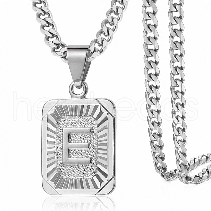 Rectangle with Letter Pattern 304 Stainless Steel Pendant Necklaces FS-WGFC766-01-1