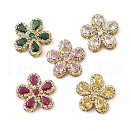 Brass Pave Cubic Zirconia 5-Petal Flower Multi-Strand Links KK-I276-30G-1