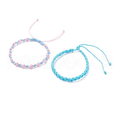 2Pcs 2 Colors Peach Blossom Braided Cord Bracelet BJEW-JB07610-03-1