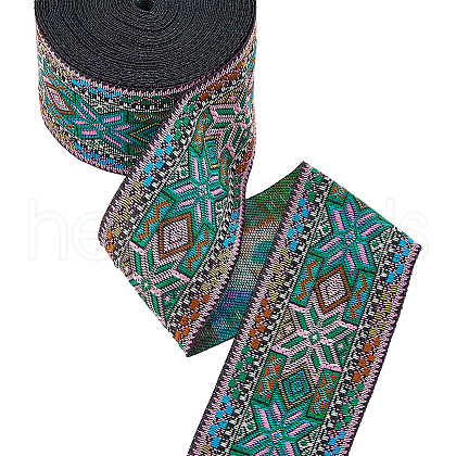 Ethnic Style Polyester Jacquard Flower Ribbons SRIB-WH0011-263A-1