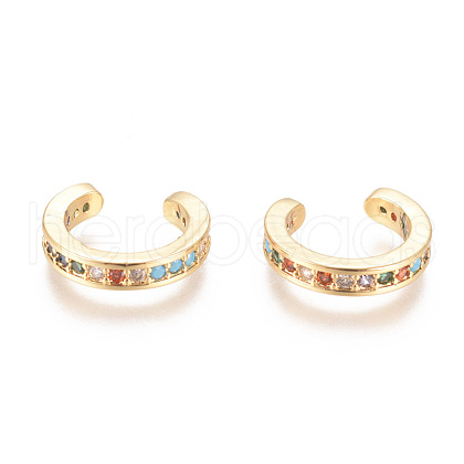 Golden Plated Brass Micro Pave Cubic Zirconia Cuff Earrings EJEW-L244-16G-1