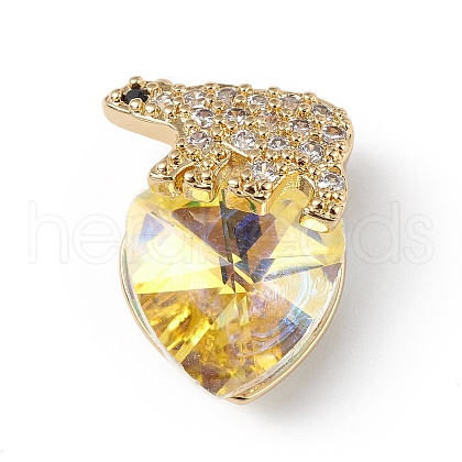 Real 18K Gold Plated Rack Plating Brass Micro Pave Clear Cubic Zirconia Pendants KK-C015-06G-05-1