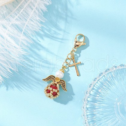 Angel Glass Pearl & Glass Seed Beaded Pendant Decorations HJEW-MZ00265-04-1