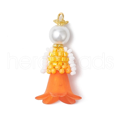 Glass Seed Beaded Flower Figurine Pendants PALLOY-MZ00686-05-1