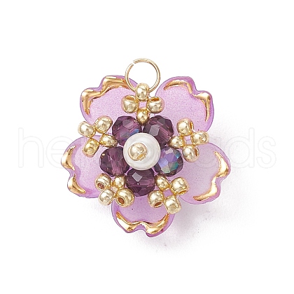 Handmade Glass Seed Beaded Sakura Pendants PALLOY-MZ00763-01-1