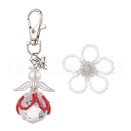 Flower Angel Glass Pearl & Glass Seed Pendant Decorations HJEW-MZ00239-03-1