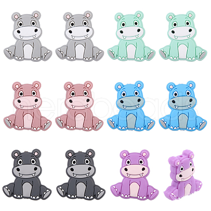 CHGCRAFT 12Pcs 6 Colors Rhinoceros Food Grade Eco-Friendly Silicone Focal Beads SIL-CA0003-07-1