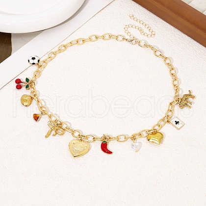 Heart & Pepper & Cherry Alloy Enamel Pendant Necklaces FS-WG54D76-01-1