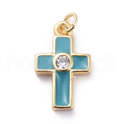 Cubic Zirconia Tiny Cross Charms KK-G363-03G-03-1
