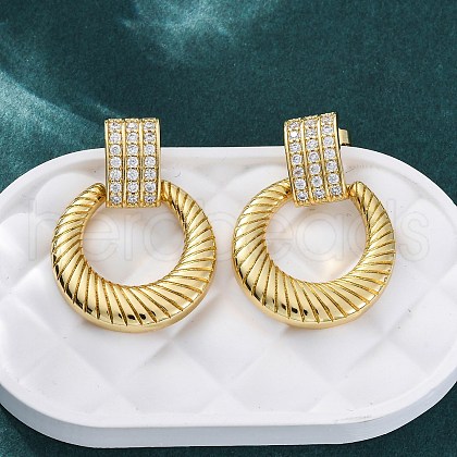 Ring Brass Micro Pave Clear Cubic Zirconia Dangle Stud Earrings EJEW-R025-08G-1