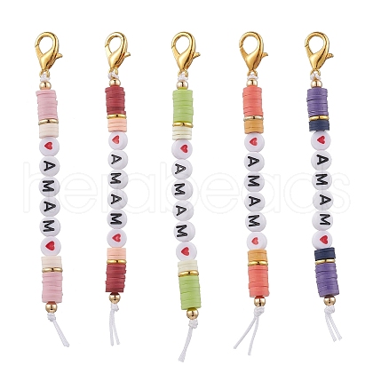 Mother's Day Pcs Polymer Clay & Acrylic Letter Mama Pendant Decorations HJEW-JM02959-1