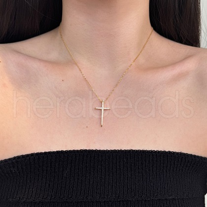 Religion Cross 925 Sterling Silver Pave Cubic Zirconia Pendant Necklaces for Women NJEW-F338-03G-1