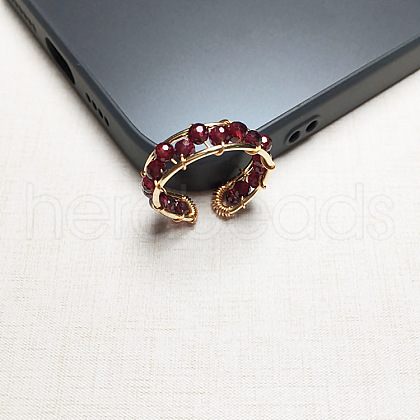 Alloy with Natural Garnet Round Beaded Cuff Rings FS-WG034C3-03-1