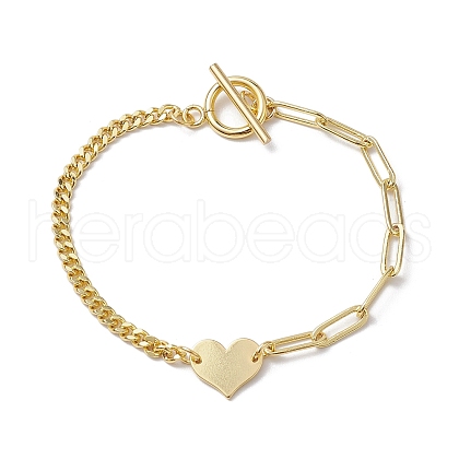 Brass Heart Link Bracelets BJEW-JB10394-1