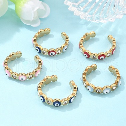 PVD Vacuum Plating 304 Stainless Steel Enamel Evil Eye Open Cuff Rings STAS-D089-23G-1
