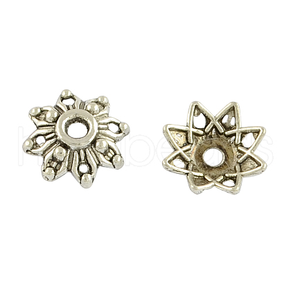 8-Petal Flower Alloy Bead Caps TIBEB-155-AS-NR-1