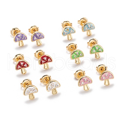 Brass Micro Pave Clear Cubic Zirconia Stud Earrings EJEW-F264-14G-1