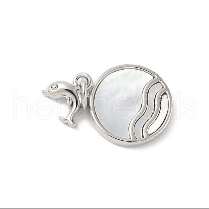 Brass Pave Natural White Shell Pendants KK-S522-12P-1