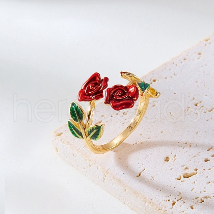 Rose Alloy Enamel Cuff Rings for Women FS-WGBA561-04-1