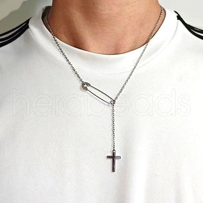 Personality Stainless Steel Paperclip Cross Pendant Necklaces for Men FS-WGFB6D3-02-1
