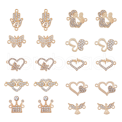SUPERFINDINGS 60Pcs 10 Styles Alloy Crystal Rhinestone Connector Charms FIND-FH0007-03-1