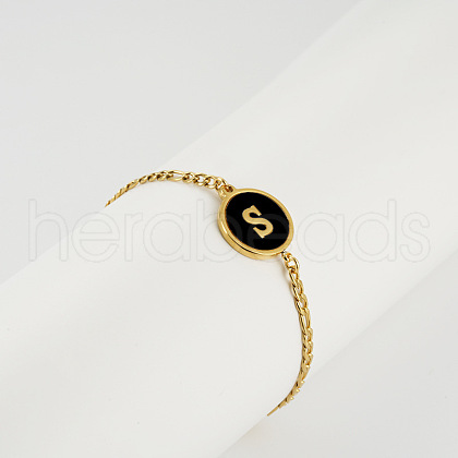 Flat Round with Letter Pattern 304 Stainless Steel Link Bracelets FS-WG4692B-17-1