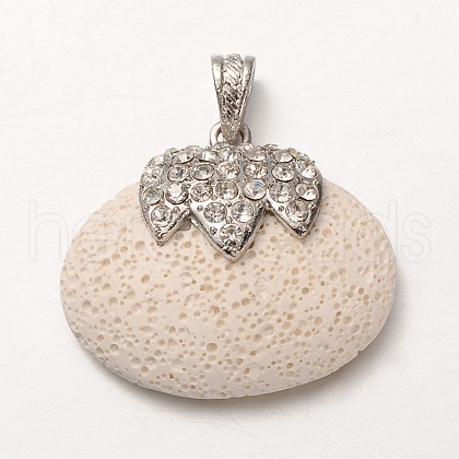 Platinum Plated Alloy Synthetic Lava Rock Oval Pendants G-O024-03A-1
