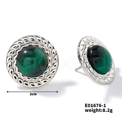 Cute Flat Round Cat Eye Stud Earrings for Summer DG6312-1-1