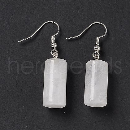 Natural Quartz Crystal Cylindrical Dangle Earrings EJEW-D188-01P-02-1