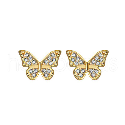 Butterfly 925 Sterling Silver Cubic Zirconia Stud Earrings for Women EJEW-P231-38G-1