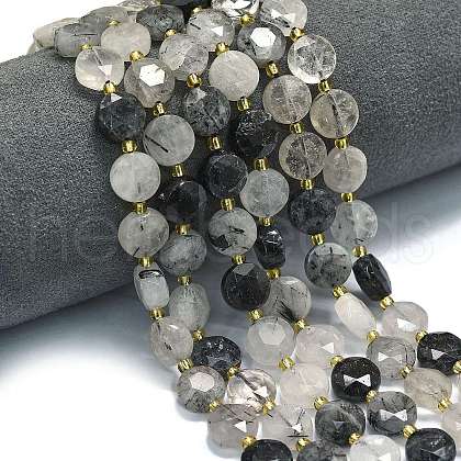 Natural Tourmalinated Quartz Beads Strands G-C116-A107-01-1