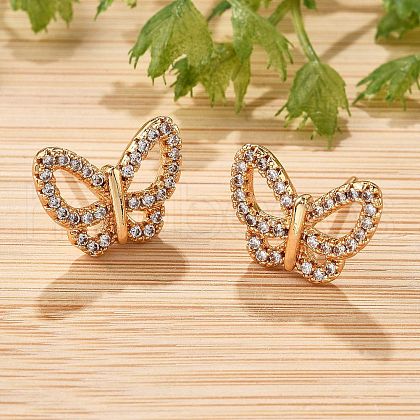 Butterfly Brass Micro Pave Clear Cubic Zirconia Stud Earrings for Women EJEW-G428-07G-1
