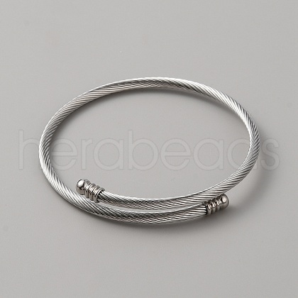 304 Stainless Steel Round Rope Chain Cuff Bangle for Women BJEW-WH0020-36P-1