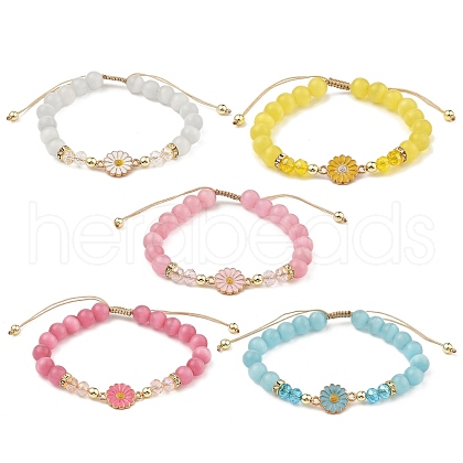 Cat Eye Braided Bead Bracelets BJEW-JB11196-1