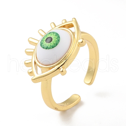 Acrylic Horse Eye Open Cuff Ring RJEW-B042-04G-01-1