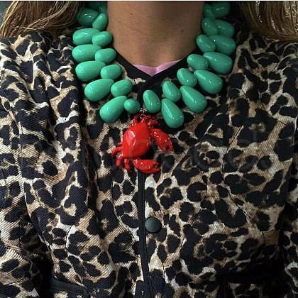 Red Crab Pendant Resin Teardrop Beaded Necklaces for Women FS-WG1665D-02-1