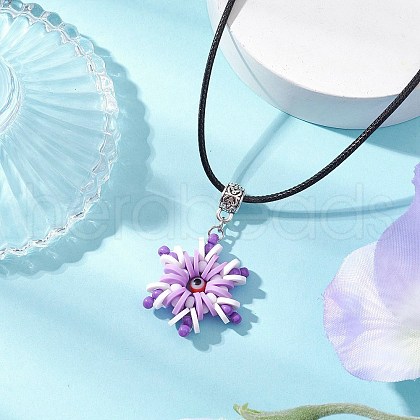 Glass Seed Beads & Polymer Clay & Evil Eye Lampwork Snowflake Pendant Necklaces NJEW-MZ00102-05-1