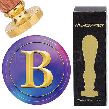 Brass Wax Seal Stamp with Wood Handle AJEW-WH0412-0297-1